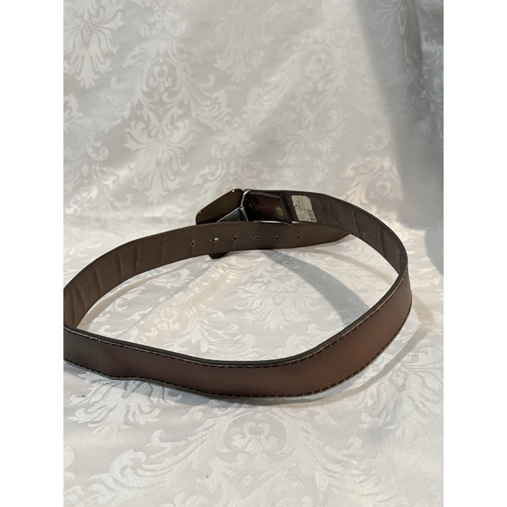 Vera‎ Pelle M 33" 35" brown leather belt stone-like inlay buckle 8petals - Picture 4 of 9